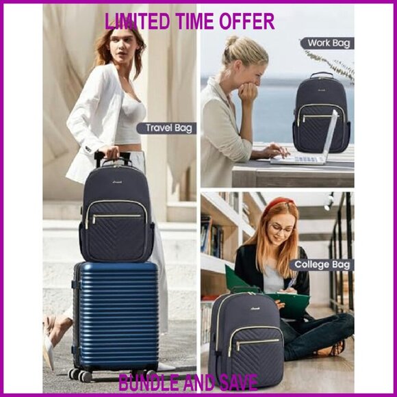 Quilted Laptop Backpack with USB Port, 15.6 Inch, Large Capacity main image 4